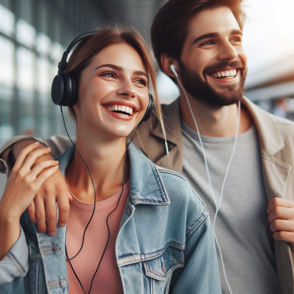 homem e mulher com fones