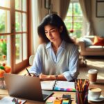 Trabalho home office híbrido com rotina organizada e laptop