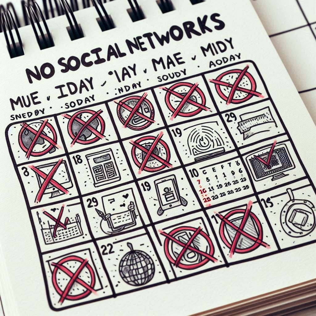 Planejamento de detox de redes sociais com cronograma diário.